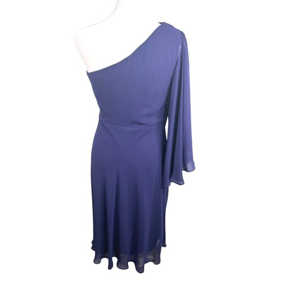 Evan-Picone One-Shoulder Mystic Purple Chiffon Dress W/ Beaded Waist Size 4 - Picture 10 of 14